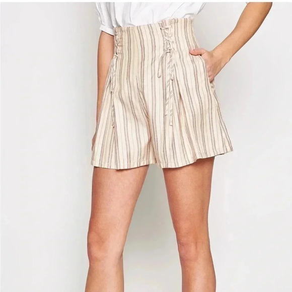 Joie Shorts Joie Boseda Striped Lace-Up Shorts Cream - Picture 1 of 4